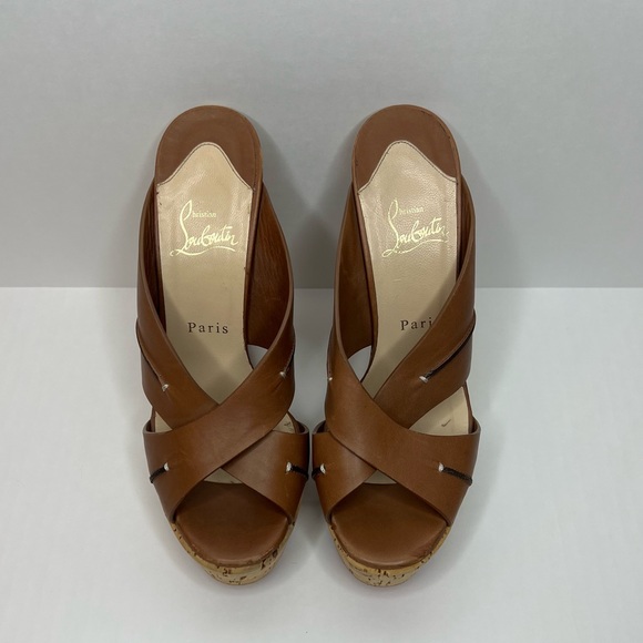Christian Louboutin Brown Leather & Cork Covered Wedges. Size 8 - Picture 4 of 11